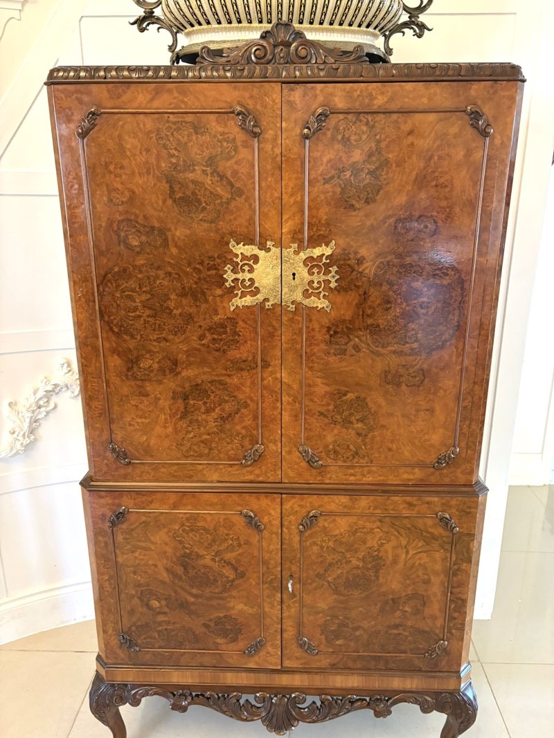 Outstanding Quality Antique Burr Walnut Cocktail Cabinet - Image 13